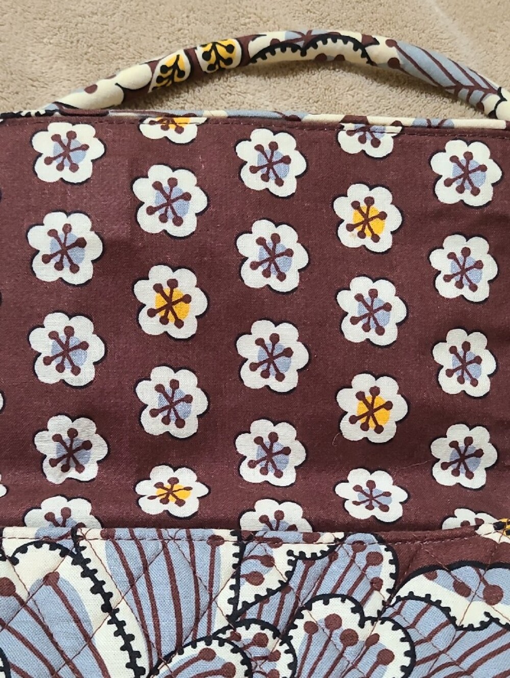 Vera Bradley Brown, White & Light Blue Quilted Shoulder Bag - Picture 4 of 9